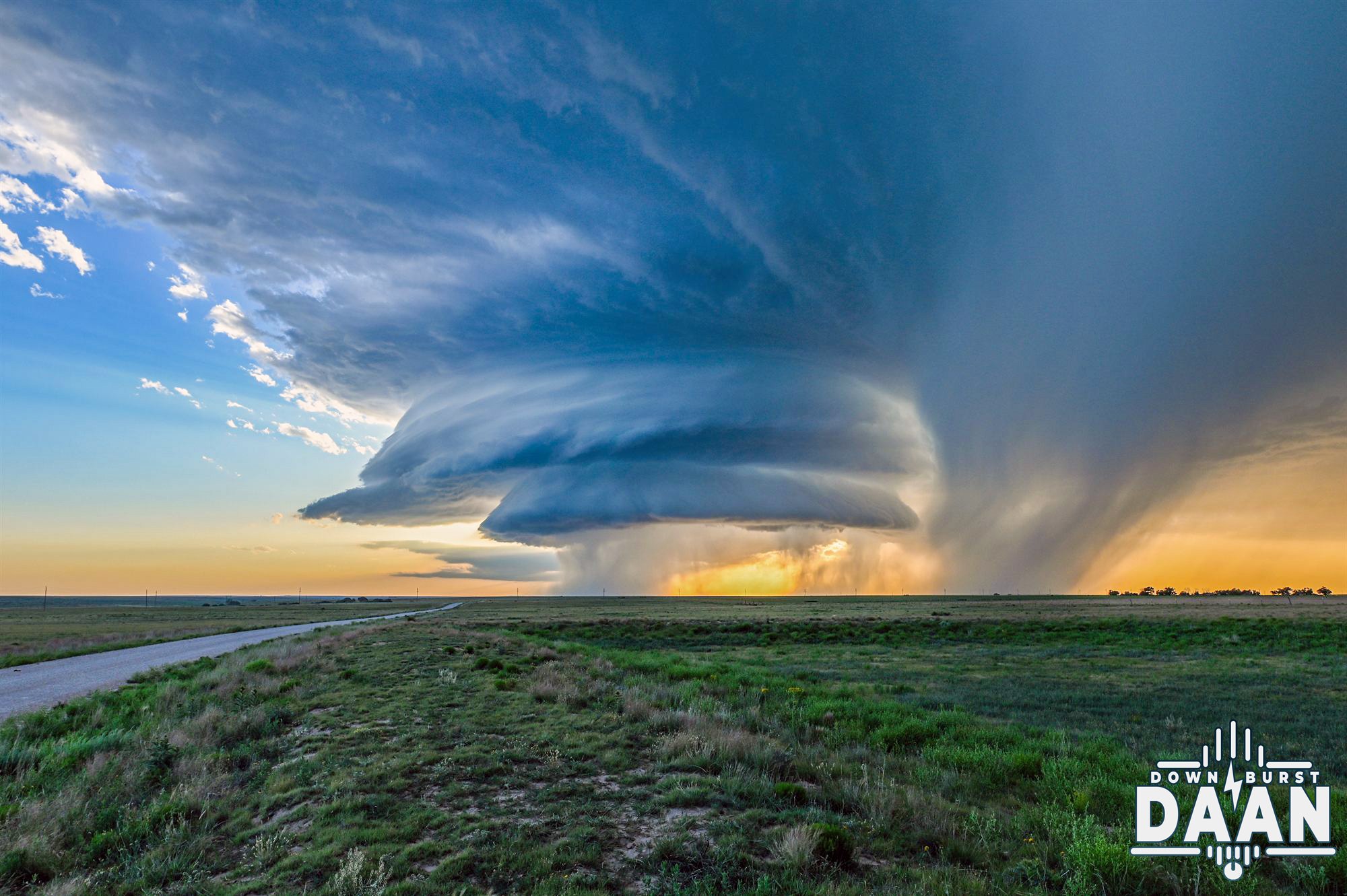 Stacked-plate 'mothership' supercell at sunset over the Plains